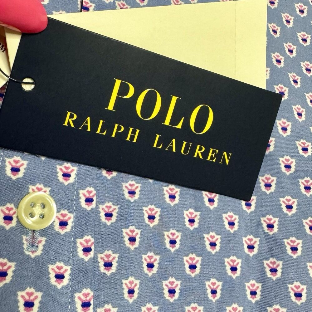 NWT Polo Ralph Lauren Men’s Blue Floral Print L Long‎ Sleeve Button Down Shirt - Picture 4 of 9